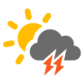scattered clouds and thunderstorms