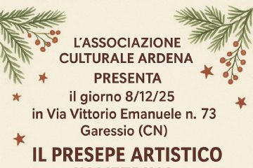 immagine: casetta del presepe con Giuseppe, Maria e Gesù Bambino
L'Associazione Culturale Ardena presenta l'8 dicembre 2025 in Via Vittorio Emanuele n. 73 "Il presepe artistico in vetrina" ispirato all'ambiente garessino dell'artista Luciana Scarone.
Il presepe sarà sempre visitabile fino all'08.01.2026.