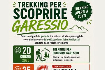 il 20 giugno, il 25 luglio e l'8 agosto 2026 si svolgeranno delle escursioni guidate gratuite tra natura, storia e paesaggi da vivere insieme con Guide Escursionistiche Ambientali abilitate dalla Regione Piemonte.
20 giugno 2026 trekking per scoprire Garessio
25 luglio 2026 visita guidata alla Grotta del Gazzano e trekking per scoprire Garessio
8 agosto 2026 trekking per scoprire Garessio
Per info e prenotazioni
Per i trekking a piedi: Aldo 335 6214395 e Gabriele 335 6037170
Per la grotta del Gazzano Davide 349 1129857